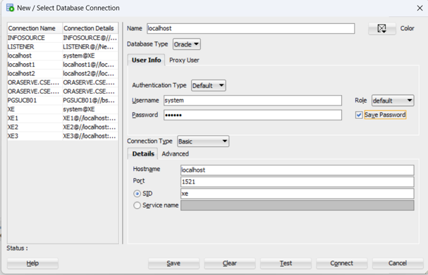 SQL Developer New Connection